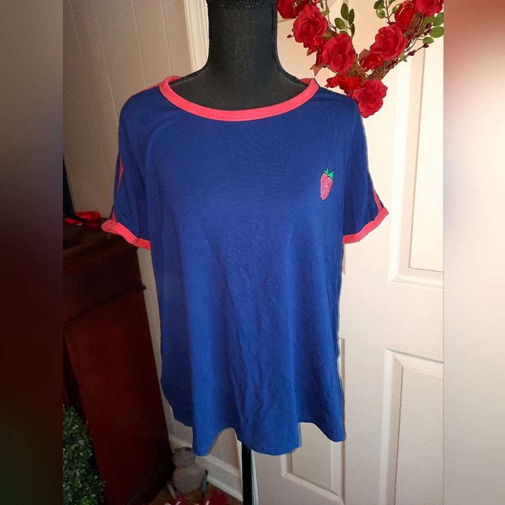 Forever21 Blue and Red Strawberry shirt